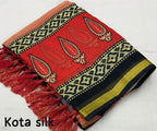 Red Silk Blend Geometric Saree with Unstitched Blouse - Hiral Fashion | Grocsy