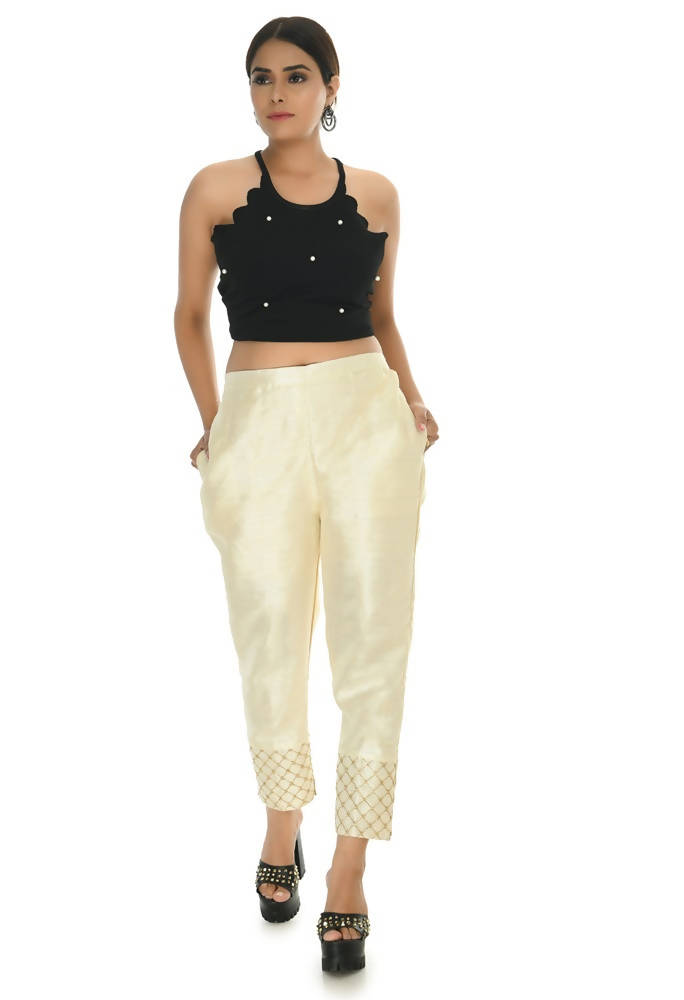 Mominos Fashion Moeza Silk Off White Color Pant | Grocsy