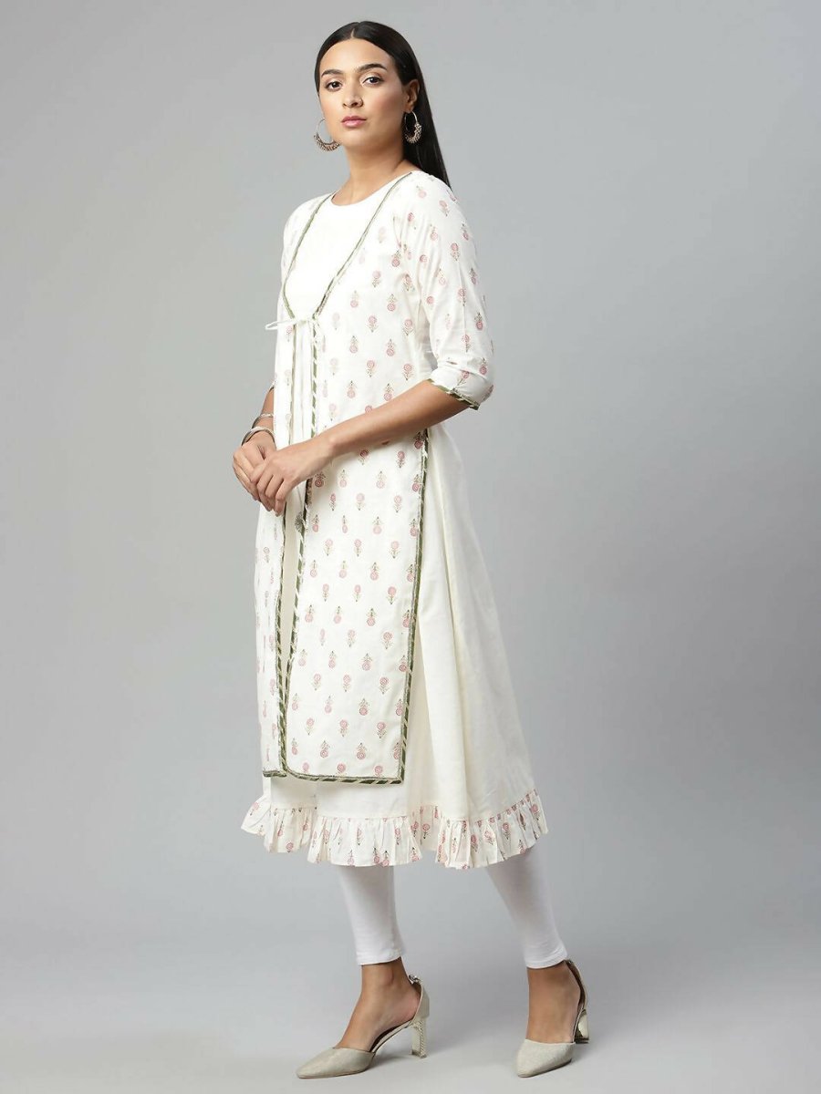 Ahalyaa Women's Off White Cotton Printed Kurta | Grocsy