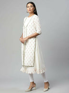Ahalyaa Women's Off White Cotton Printed Kurta | Grocsy