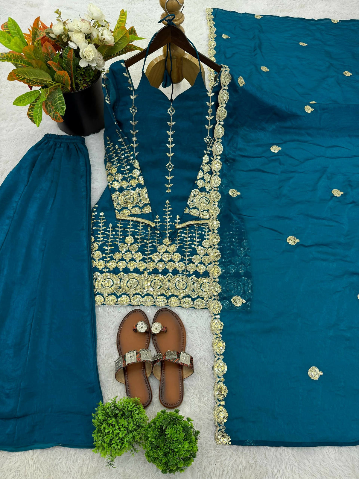 Teeya Creation New Trendy Women’s Ethnic Wear Kurta Sharara Set - Blue | Grocsy