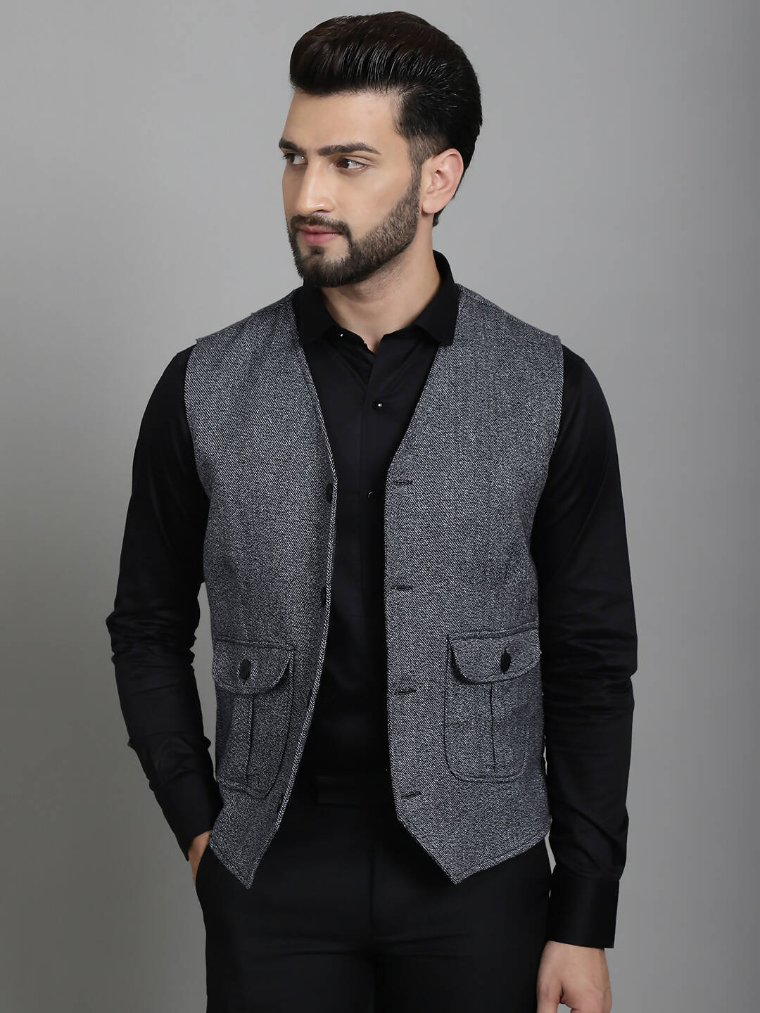 Even Apparels Solid Waistcoat - Grey | Grocsy