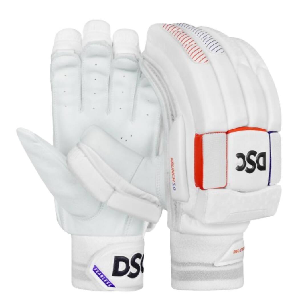 DSC Krunch 7.0 Men's Leather Right Hand Cricket Batting Gloves - Size Small (White Orange) | Grocsy
