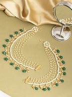Ruby Raang Green Emerald Gold Plated Kaan Chain | Grocsy