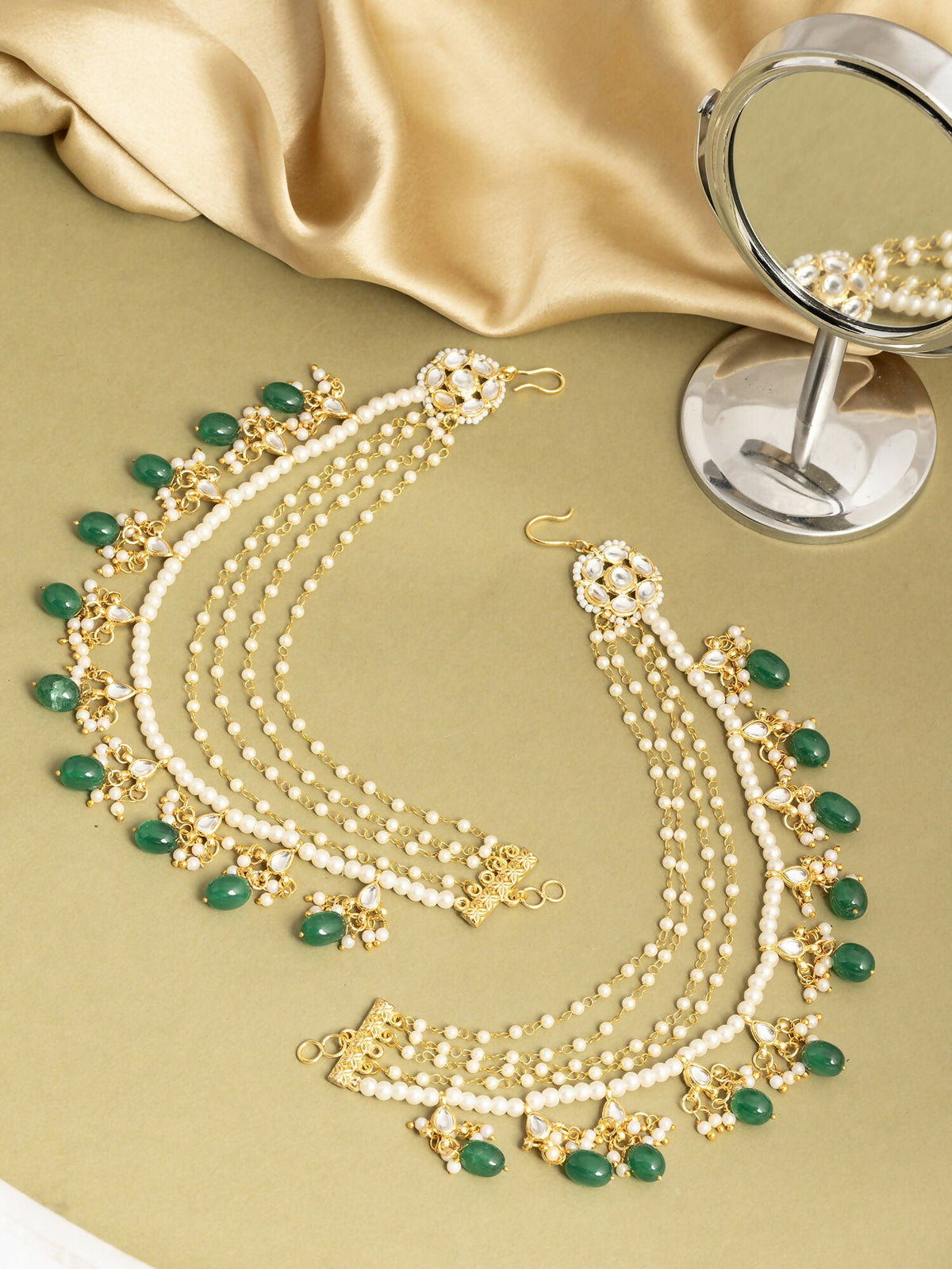 Ruby Raang Green Emerald Gold Plated Kaan Chain | Grocsy