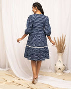 FIORRA Women's Blue Cotton Floral Printed Western Dress | Grocsy