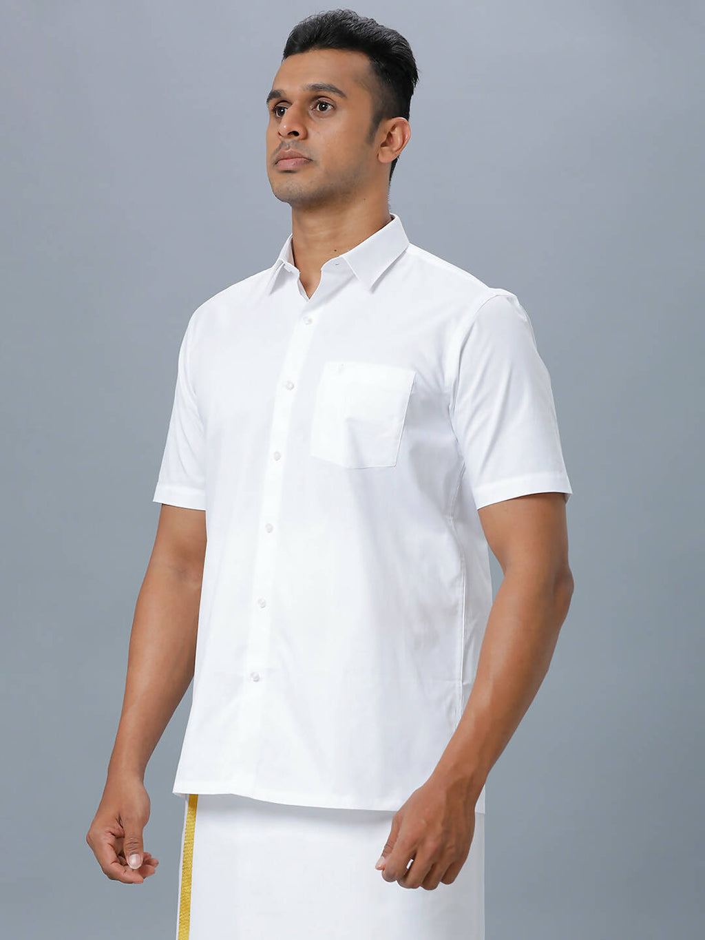 Ramraj Cotton Mens Half Sleeve Formal Poly Cotton White Shirt | Grocsy