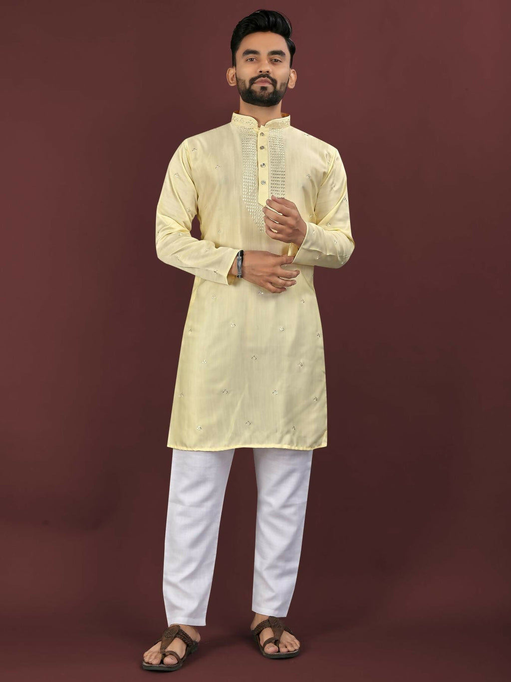 Anaita Yellow Embroidered Silk Straight Kurta | Grocsy