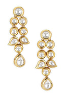 Gold-Toned White Kundan Contemporary Gold-Polished Drop Earrings - Ruby Raang | Grocsy
