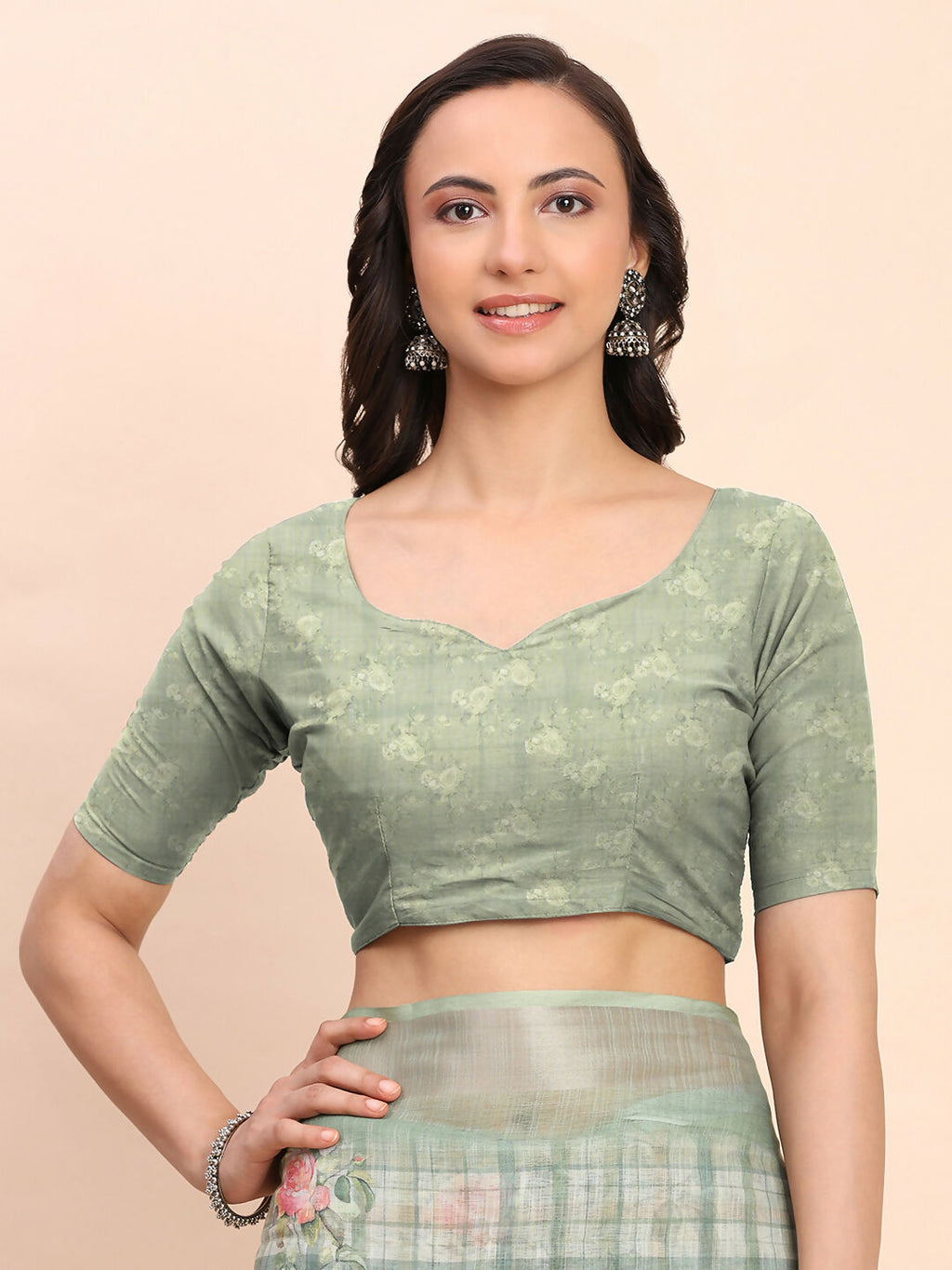 Shree Shyam Fashion Linen Cotton Light Green Saree | Grocsy