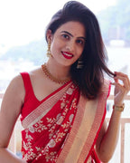 DEIANA'S Beautiful Designer Golden zari Soft Lichi Silk Saree - Red | Grocsy