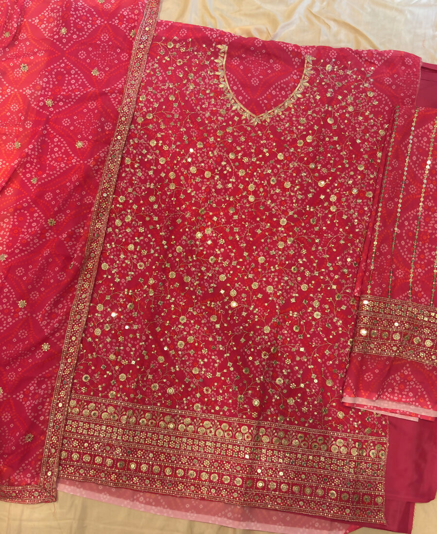 KC Pink Bandhani Printed Heavy Emrboidery Worked Sharara Suit Ethnic Wear | Grocsy