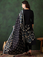 Sangria Floral Printed Sequinned V-Neck Straight Kurta & Trouser With Dupatta | Grocsy