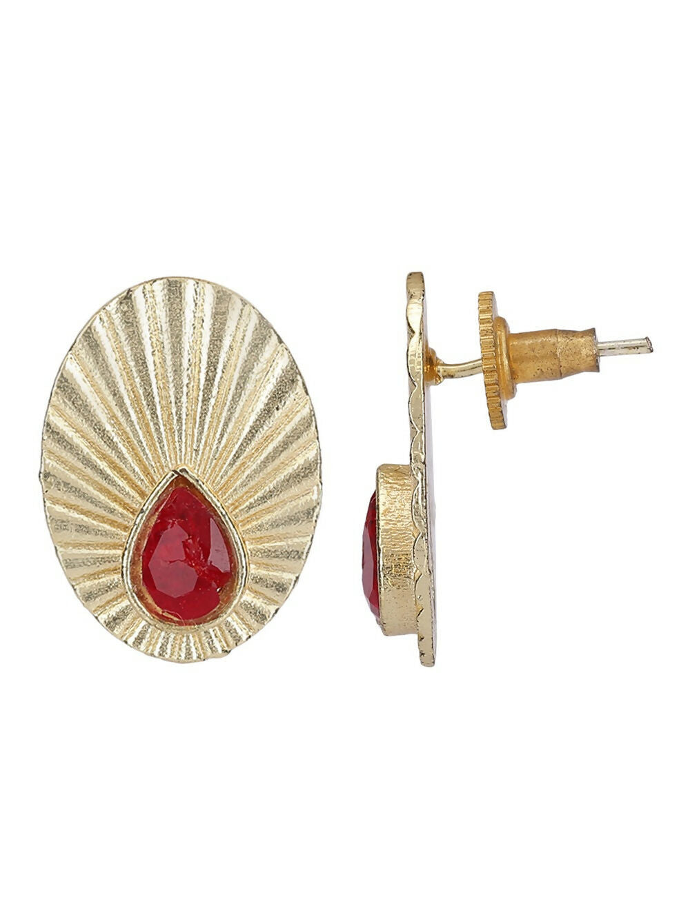 Joban Fashion Women Miny Size Red Stone Matte Gold Earrings | Grocsy