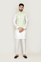 Joban Fashion Green Colored Art Silk Based Full Embroidered Work Men's Jacket | Grocsy