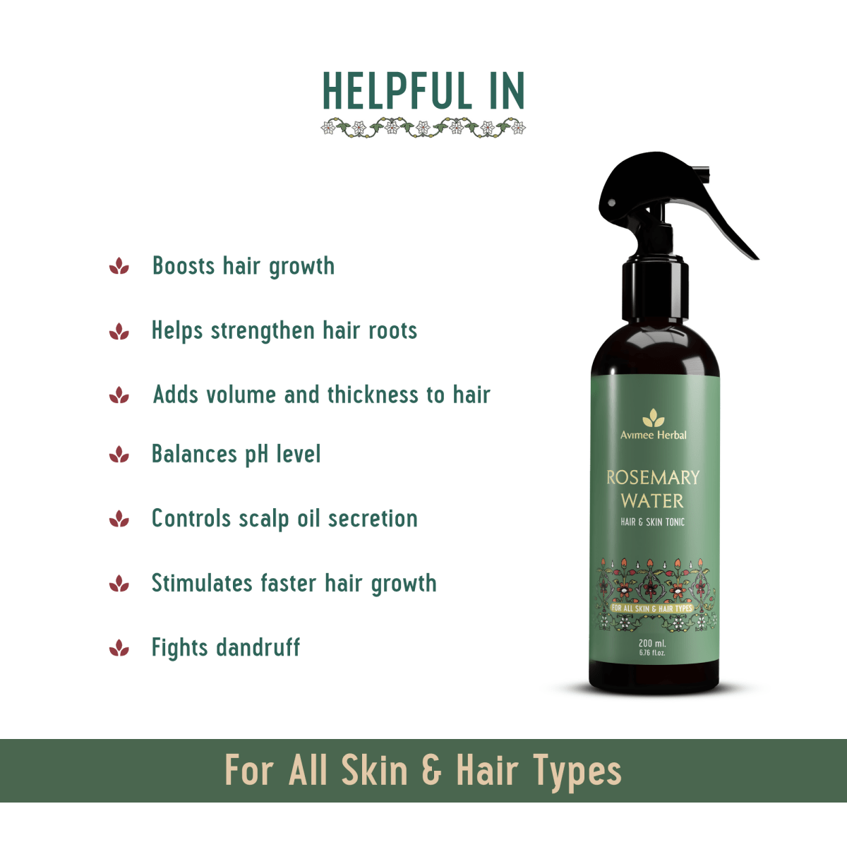 Avimee Herbal Rosemary Water For Hair And Skin For Hair Growth, Hair Fall Control and Scalp Health | Grocsy