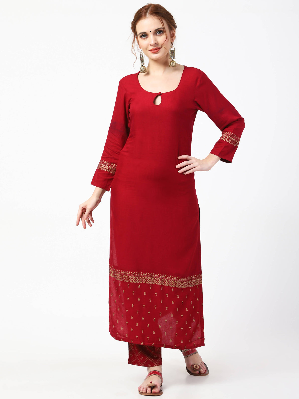 Cheera Maroon Kurta Palazzo & Silk Dupatta Set (CH-86KPD) | Grocsy