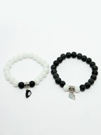 NVR Men & Women Set of 2 Black & White Onyx Handcrafted Elasticated Bracelet