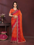 Ai Fashion Orange Georgette Digital Print Party Wear Saree | Grocsy