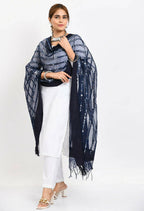 Mominos Fashion Moeza Women's Orgenza Mirror Stripe Thread Work Navy Blue Dupatta | Grocsy
