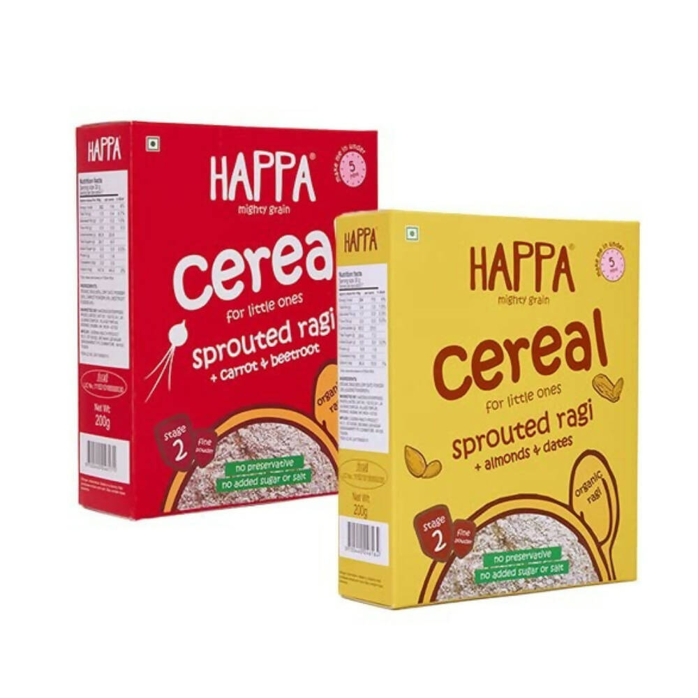 Happa Organic Ragi Porridge Mix- Ragi+Almonds+Dates and Ragi+Carrot+Beetroot Combo | Grocsy