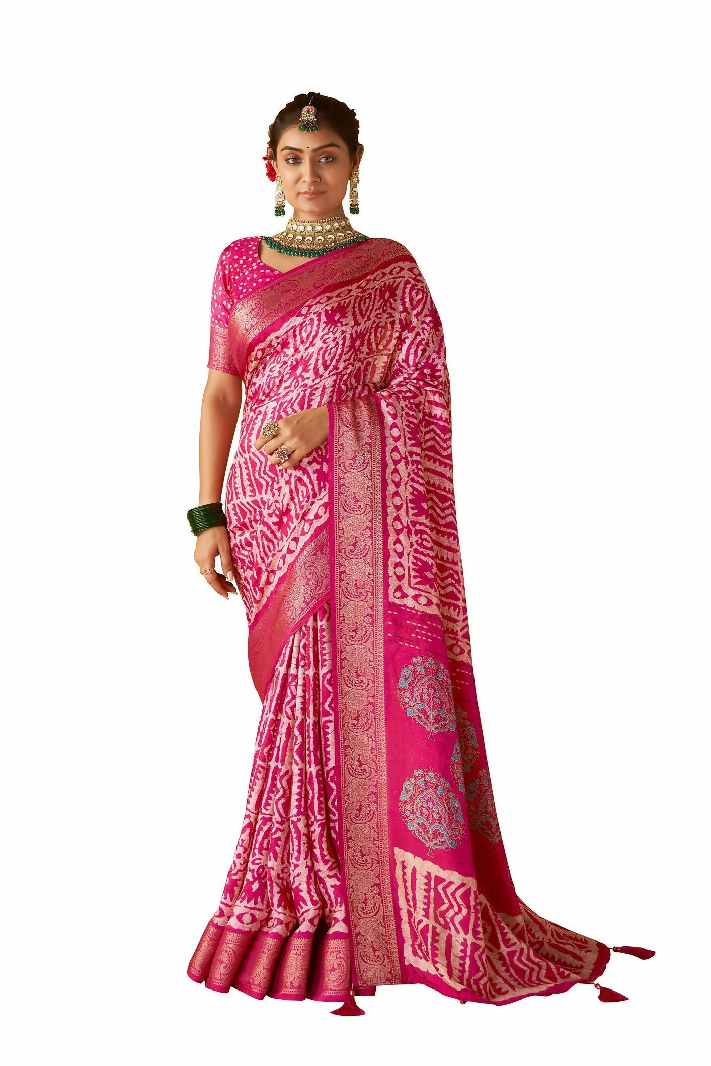 Joban Fashion Kashmiri Silk Zari Border Pink Work Saree | Grocsy