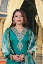 The52 Women's Beautiful Viscose Chanderi Fabric Embroidery Work Straight Kurta Pant and Dupatta Set | Grocsy