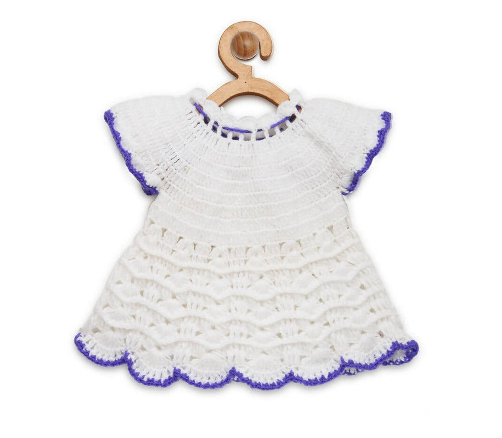 ChutPut Hand knitted Crochet Wool Dress For Baby Girls - White | Grocsy