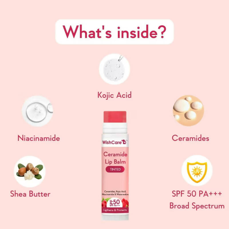 Wishcare Ceramide Lip Balm with SPF50 PA+++ - Tinted - Brightening Balm for Dark Lips with Kojic Acid & Niacinamide | Grocsy