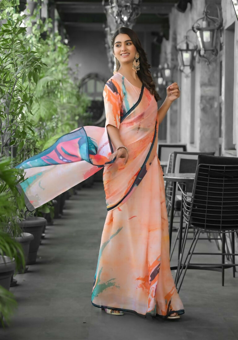 stylish Casual Orange Imported georgette Ready to Wear Fancy Saree - Ashwini | Grocsy