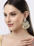NVR Women Gold-Polished Kundan Chandbali Earrings | Grocsy