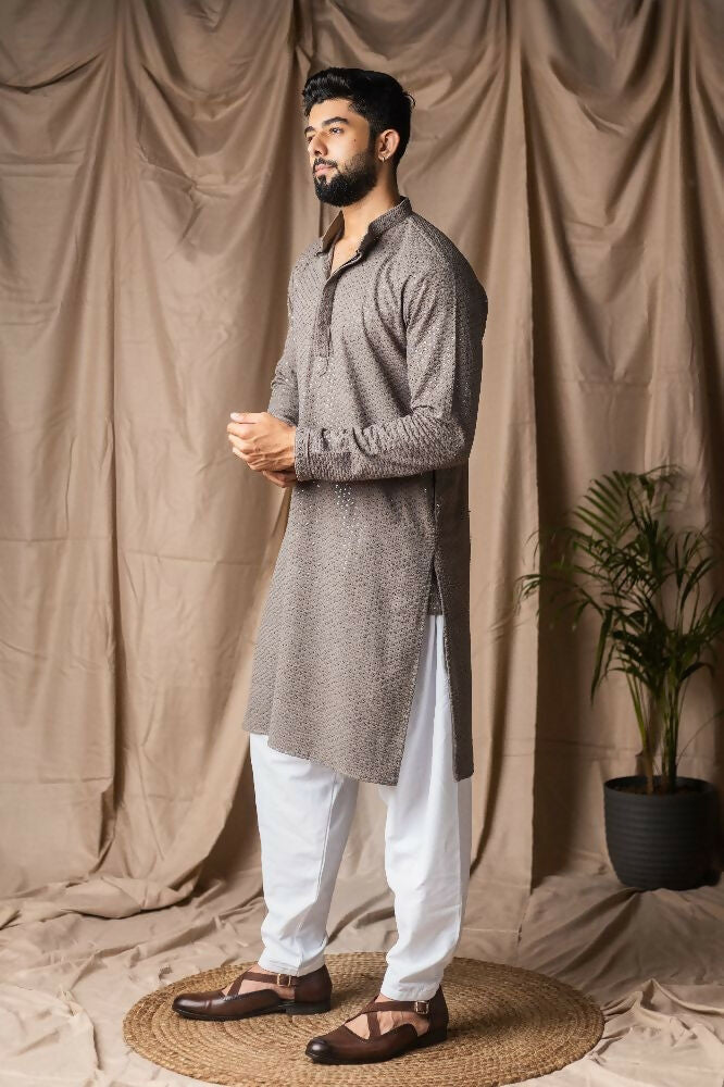 Grey Rayon Thread Embroidery Work Kurta Set - Mahotsav | Grocsy