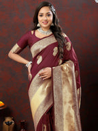 Lorenvalley Fashion Maroon Soft Silk Woven Design Gold Zari Weaving Saree | Grocsy