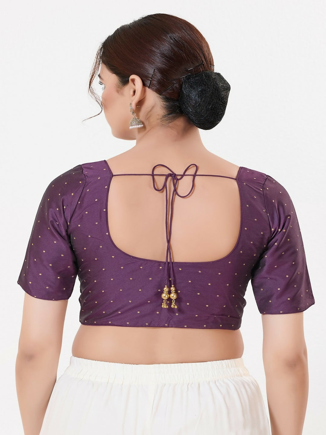 Joban Fashion Wine Taffeta Silk Elbow Sleeveless Front Open Blouse | Grocsy