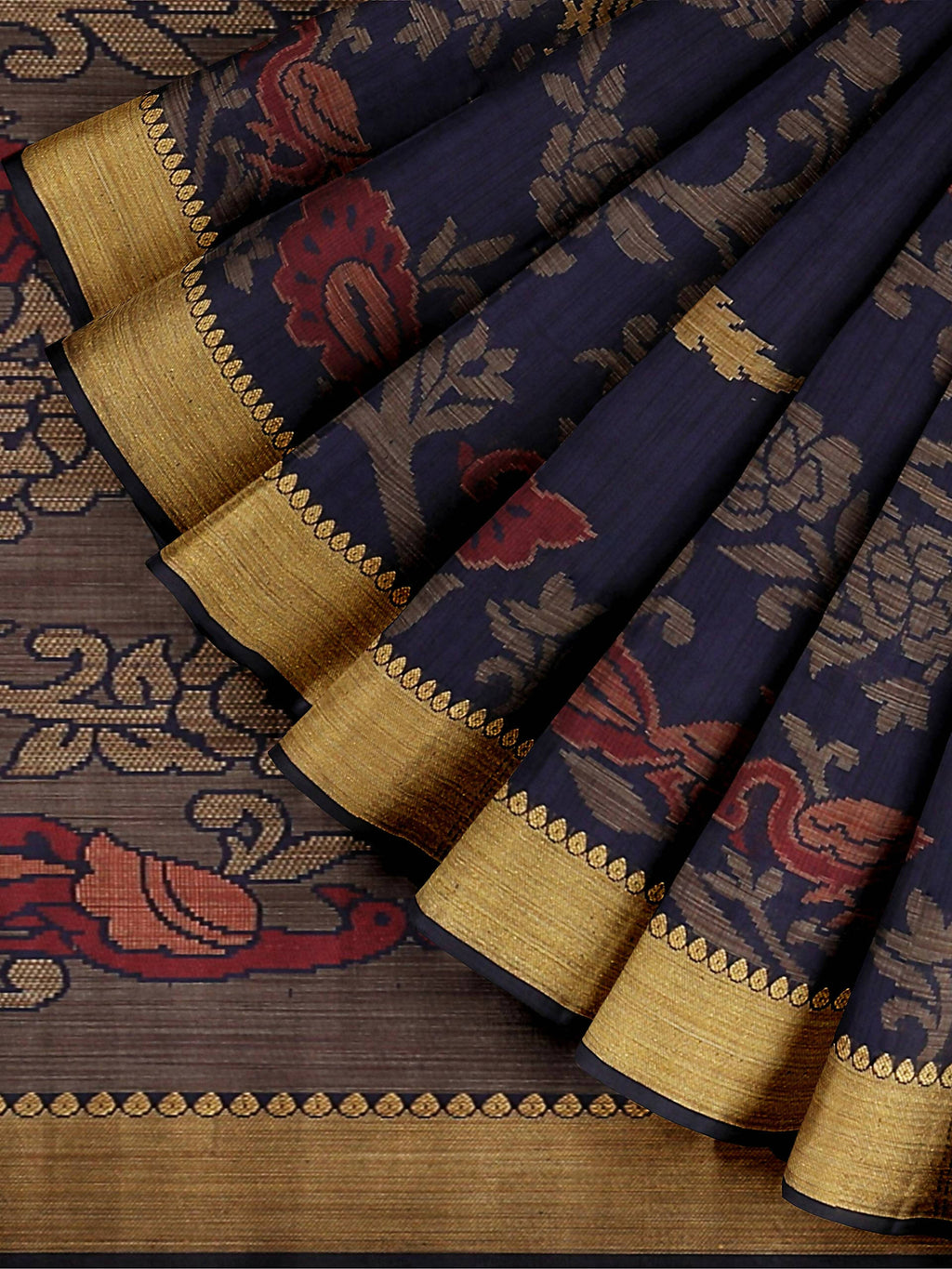 Mimosa Women's Kanchipuram Art Silk Navy Blue Saree | Grocsy
