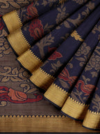 Mimosa Women's Kanchipuram Art Silk Navy Blue Saree | Grocsy