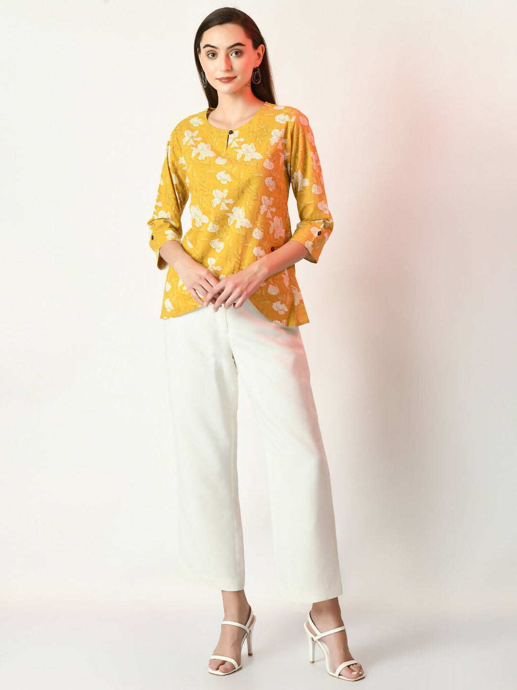 Myshka Women's Yellow Printed Top | Grocsy