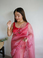 Vamsee Mudra Pink Organza Saree | Grocsy