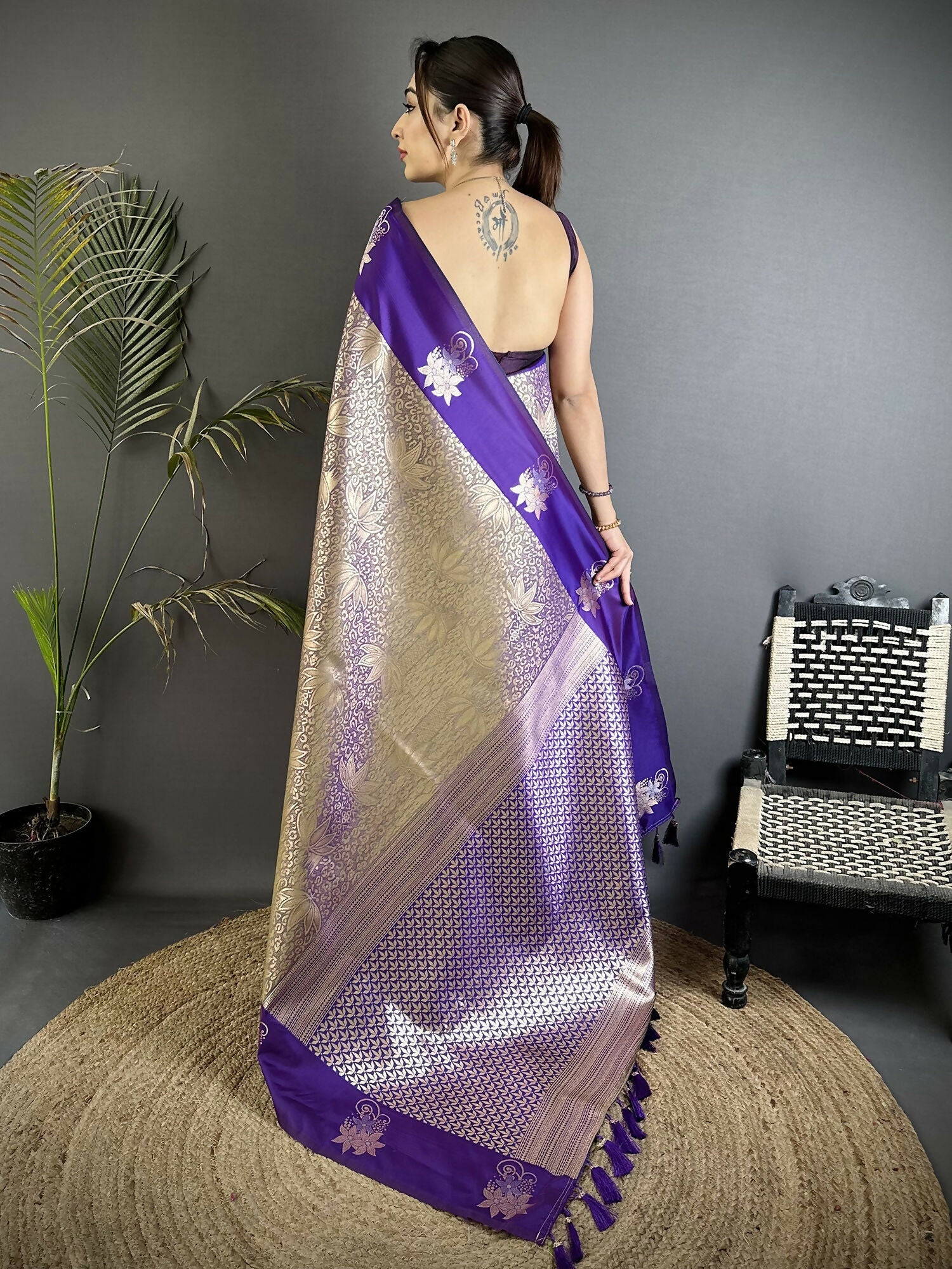 Joban Fashion Purple Intricate Zari Weaving Soft Silk Dharmavaram Saree | Grocsy