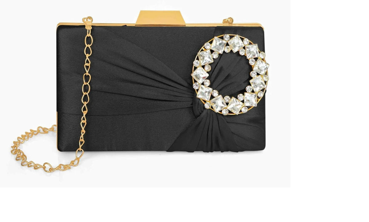 Joban Fashion Luxurious Satin Evening Clutch With Detachable Chain Strap - Black | Grocsy