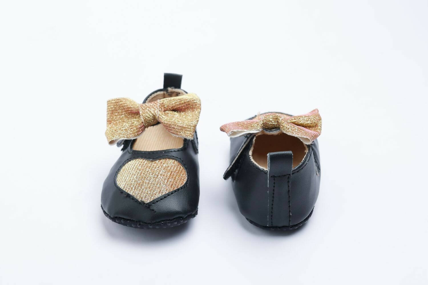 Tiny Bugs Girls Heart Bow Detailing Booties - Black & Gold | Grocsy