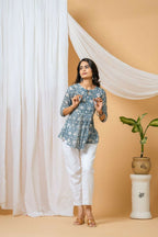 Joban Fashion Blue Floral Hand Block Printed Cotton Co-Ord Set | Grocsy