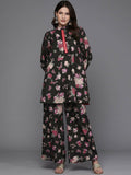 Ahalyaa Women Floral Printed Tunic with Palazzos - Black Color | Grocsy