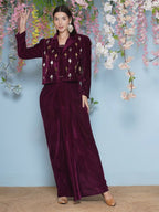 Joban Fashion Wine Hand Embellished Jacket with inner and skirt | Grocsy