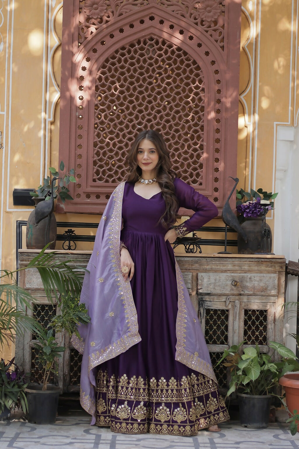 Joban Fashion Purple Georgette Sequence Embroidery Work Kurta Set | Grocsy