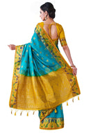 Mimosa Women's Turquoise Kanchipuram Silk Saree | Grocsy