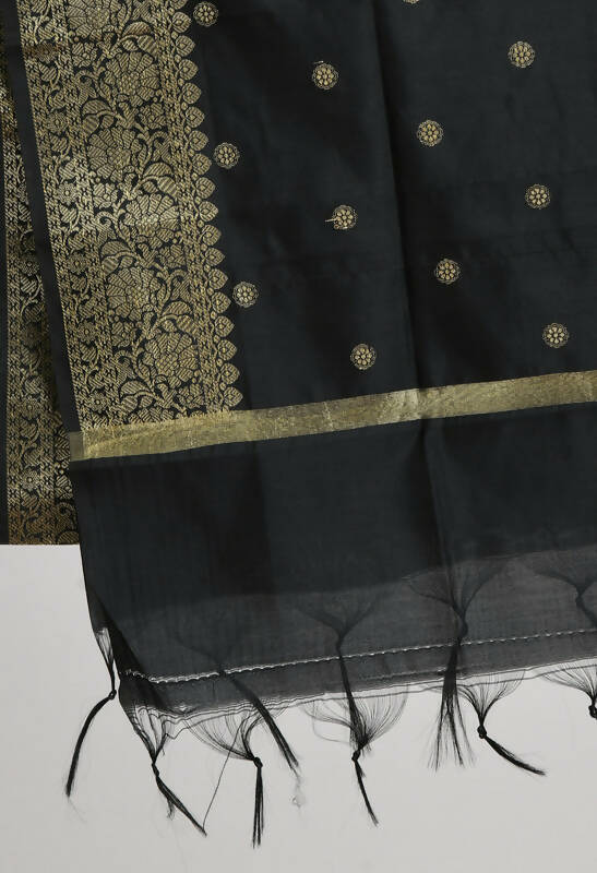 Mominos Fashion Moeza Women's Banarsi Silk Woven Design Black Dupatta | Grocsy