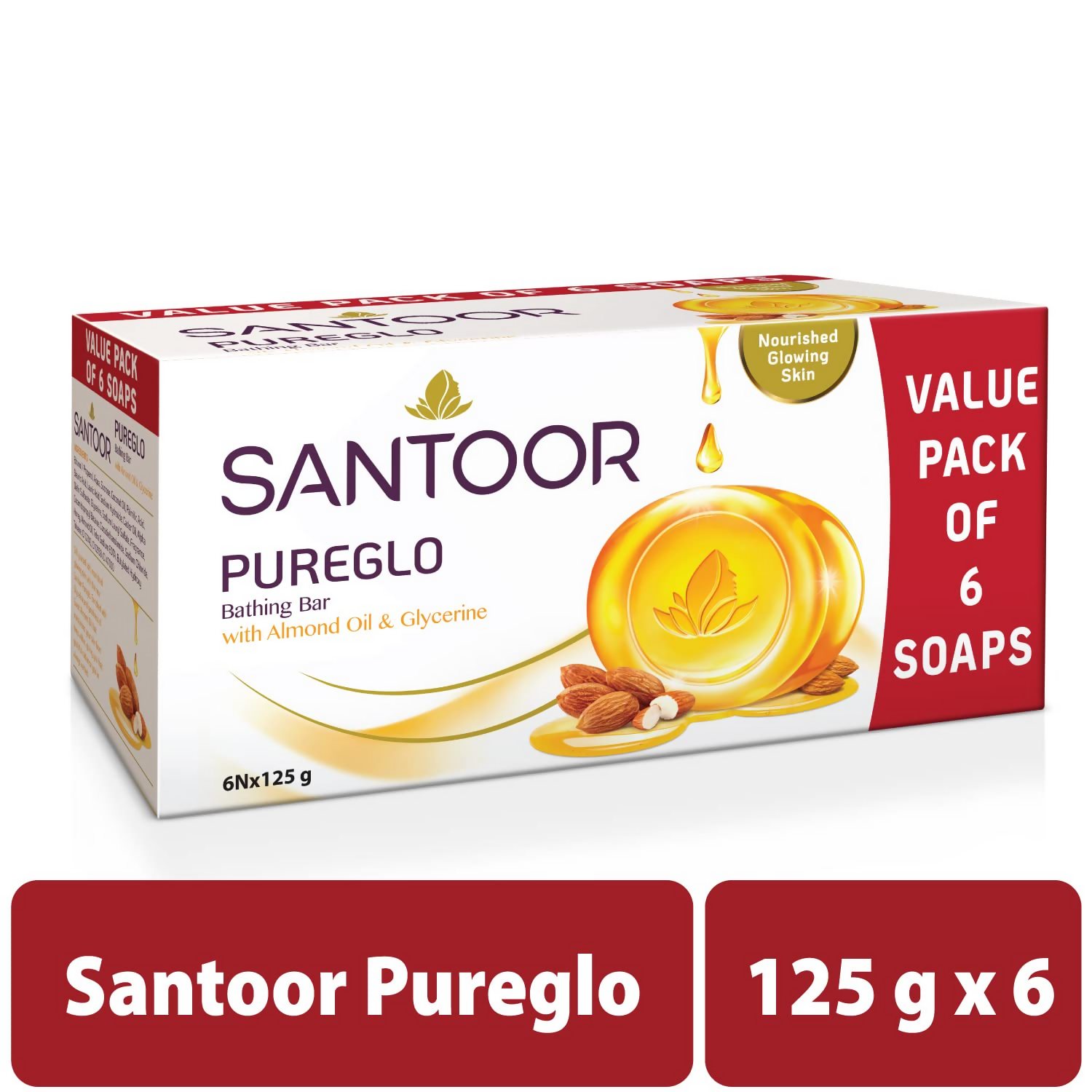 Santoor PureGlo Glycerine Soap with Almond Oil And Glycerine | Grocsy
