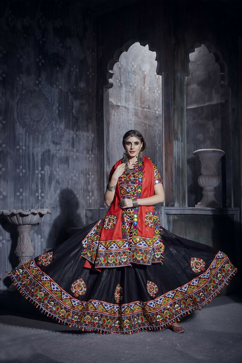 AI Fashion Black Art Silk Designer Navratri Lehenga Choli Collection | Grocsy