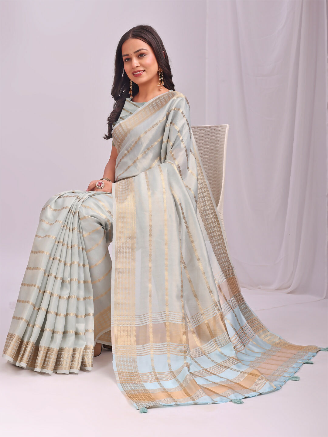 Shree Shyam Fashion Organza Sky Blue Saree | Grocsy